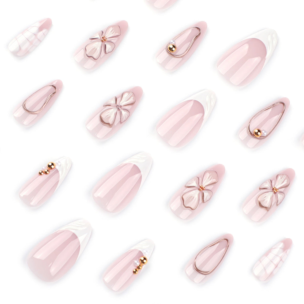 Fresh 3D Blossom short almond press-on nails