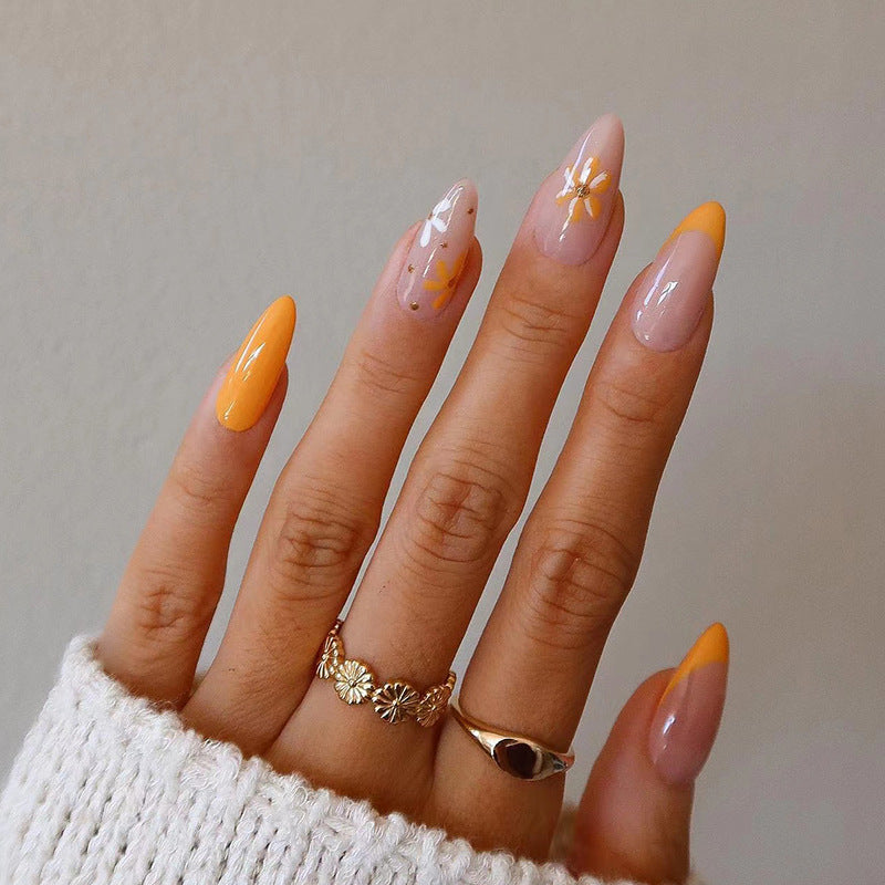 Orange Blossom French floral press-on nails