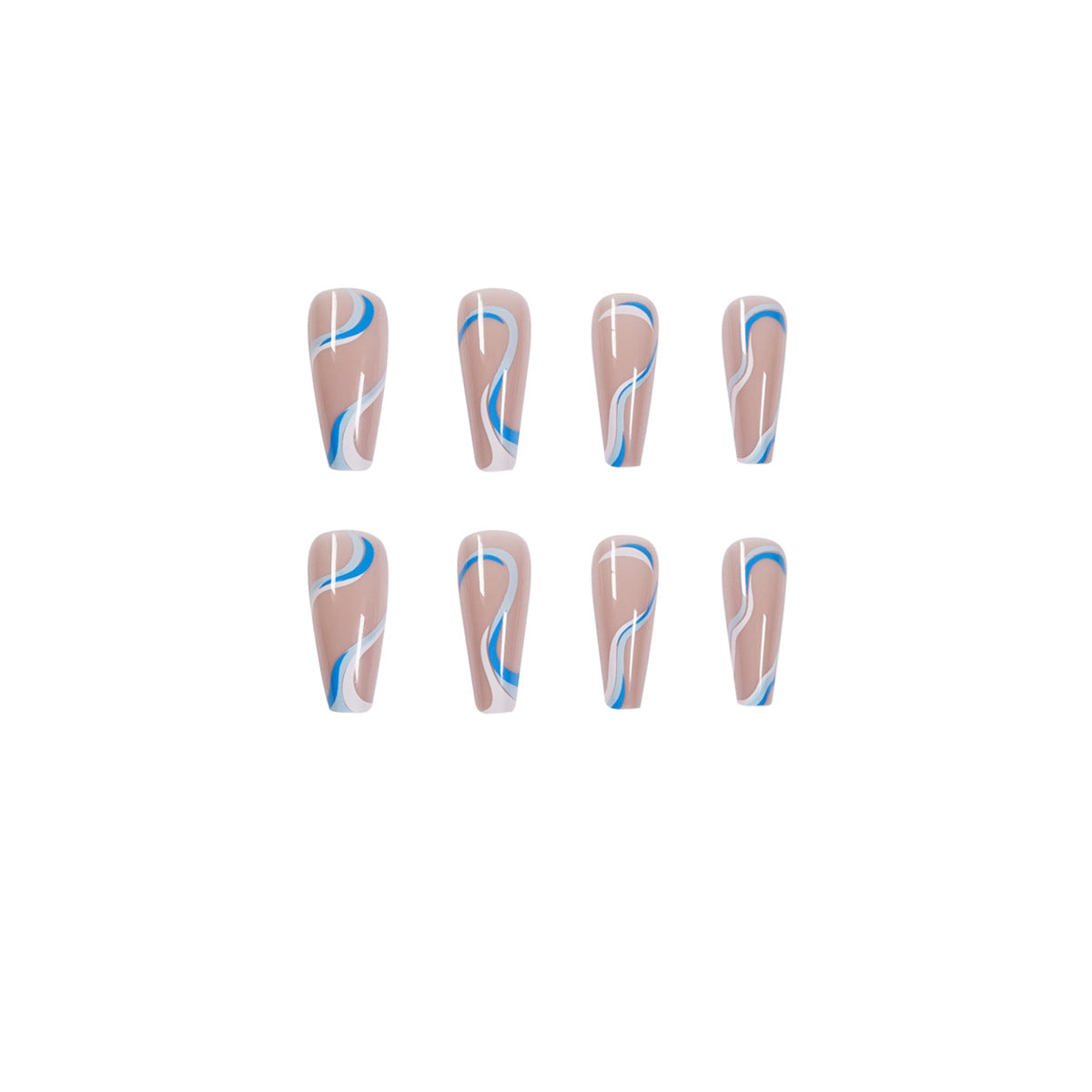 Blue Wave Crystal French long ballet press-on nails
