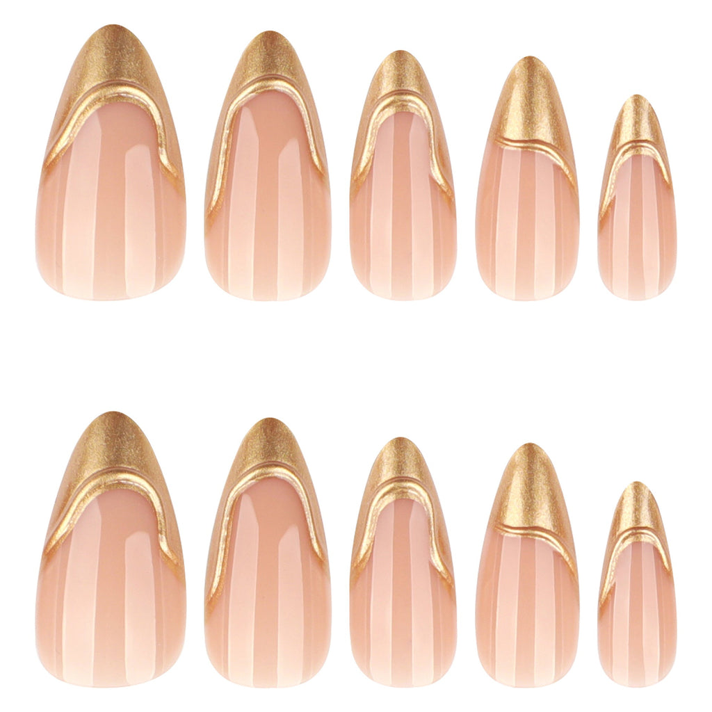 Gilded French Almond 3D press-on nails
