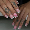 Blush 3D Blossom French short square press-on nails