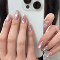 Bare Spark Cat Eye rhinestone almond press-on nails