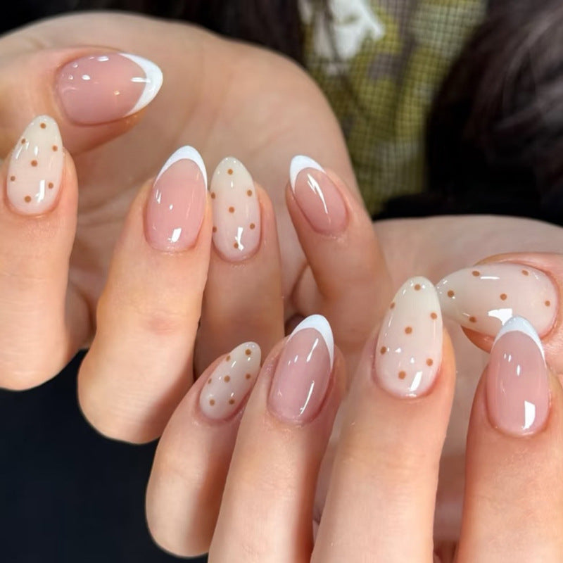 White Dot French short almond press-on nails