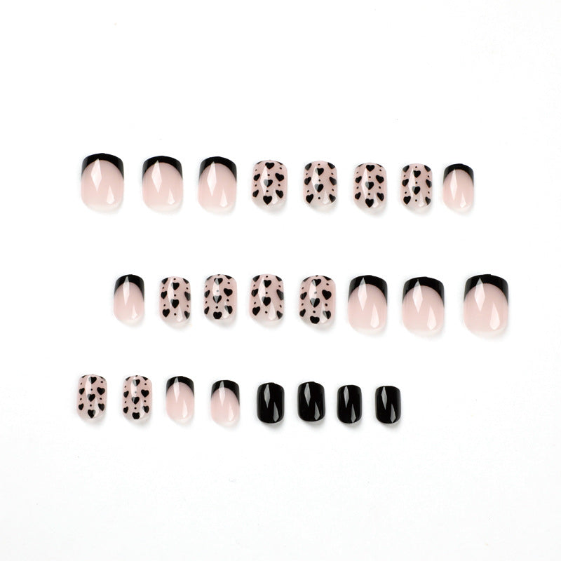 Black Heart French square press-on nails