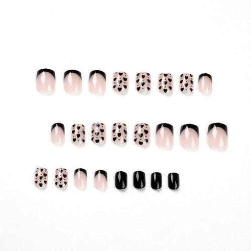 Black Heart French square press-on nails