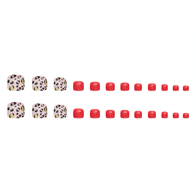 Burgundy Wild sparkling leopard 24-piece press-on toenail set