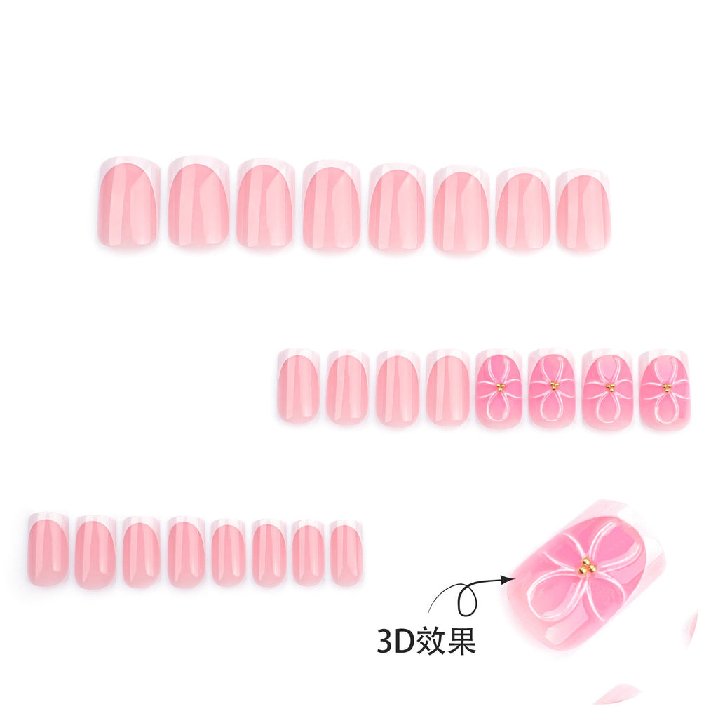 Blush 3D Blossom French short square press-on nails
