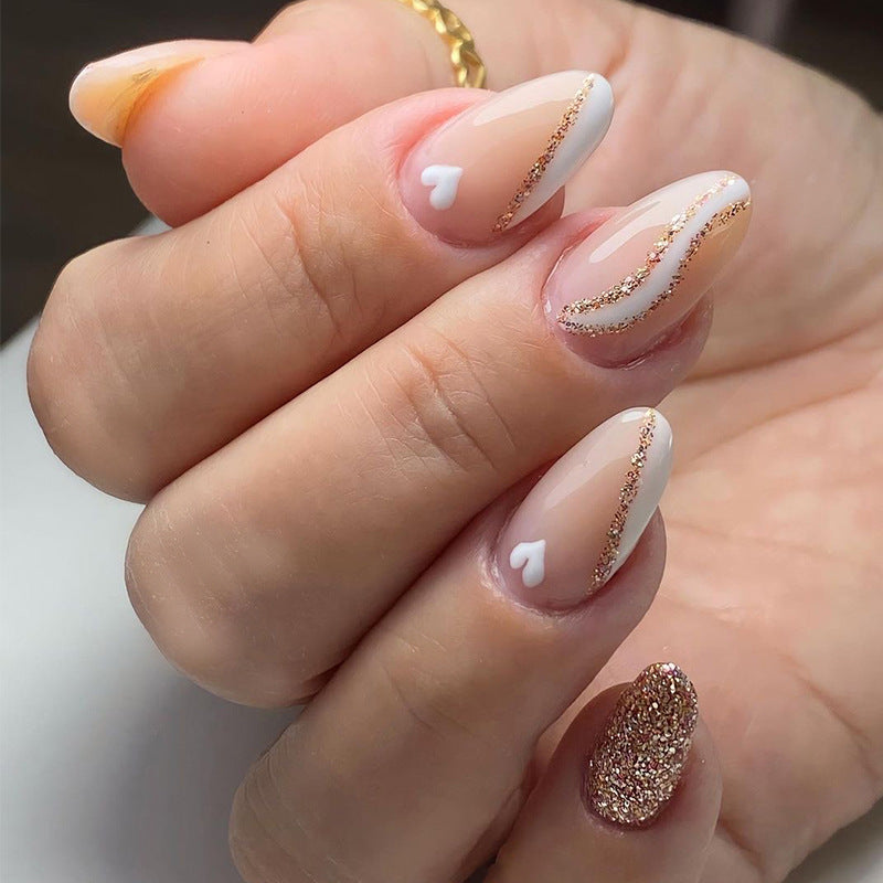 Gilded Heart Wave French short press-on nails