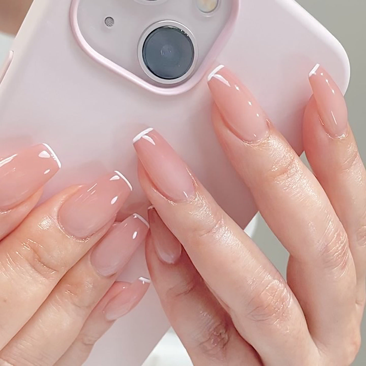 Nude French Ballet white-tip press-on nails