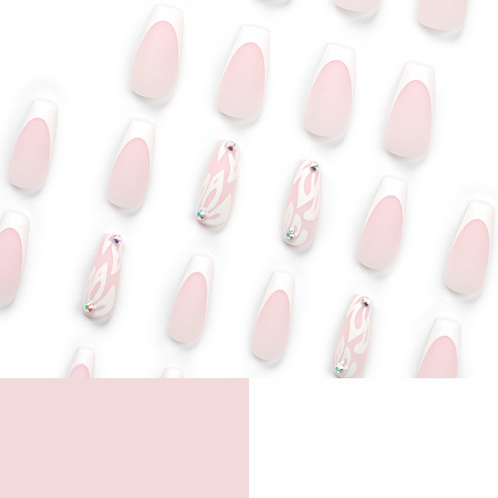 Silver Blossom French press-on nails