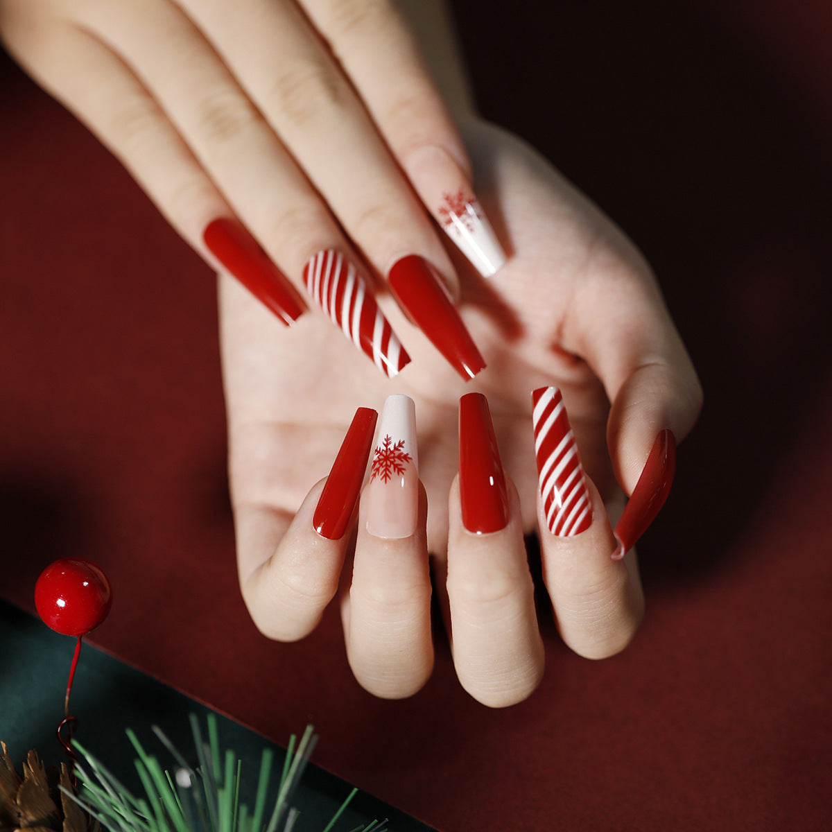 Winter Cheer holiday short almond press-on nails, alternate view 8
