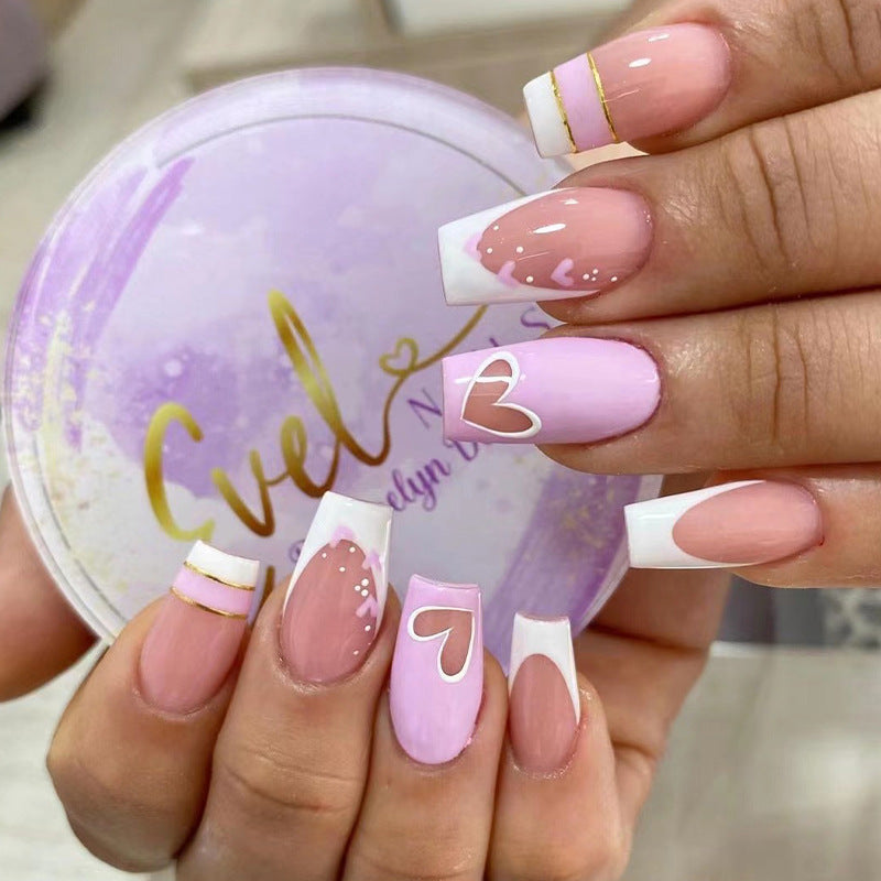 Gilded Heart French white and gold press-on nails