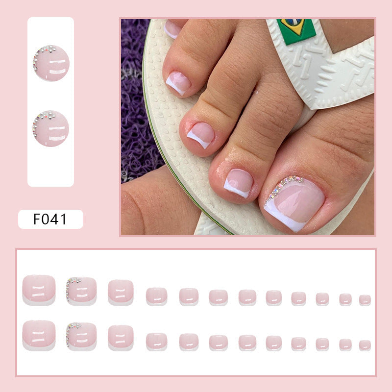 Crystal French white press-on toenails