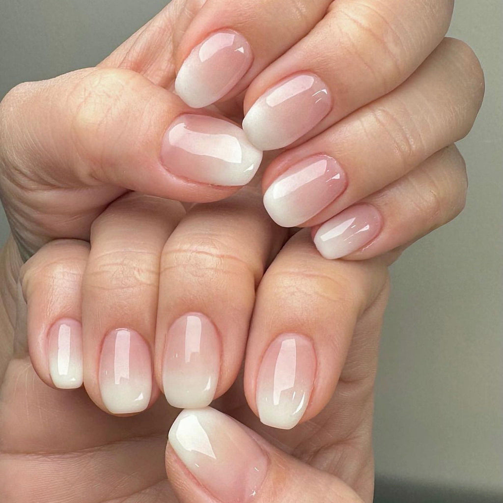 Blush White Fade short square press-on nails