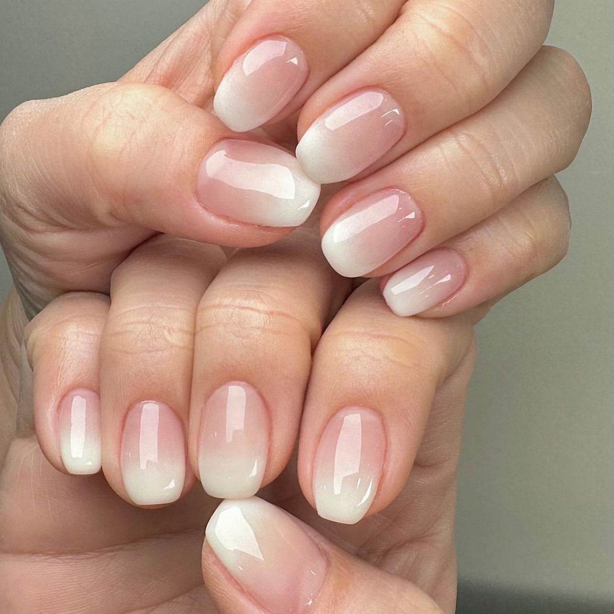 Blush White Fade short square press-on nails