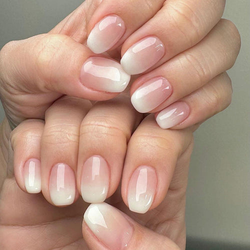 Blush White Fade short square press-on nails