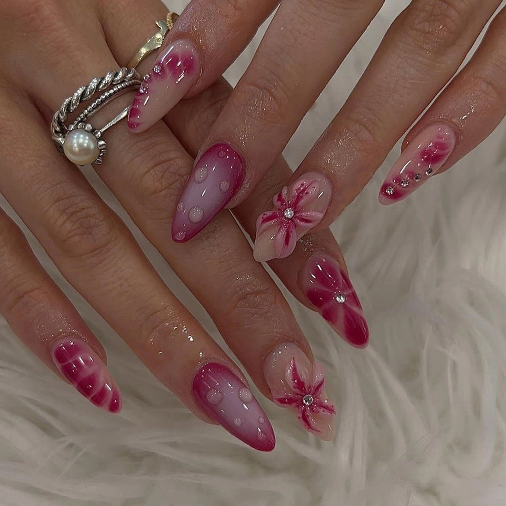 Crystal Accent 3D rhinestone press-on nails