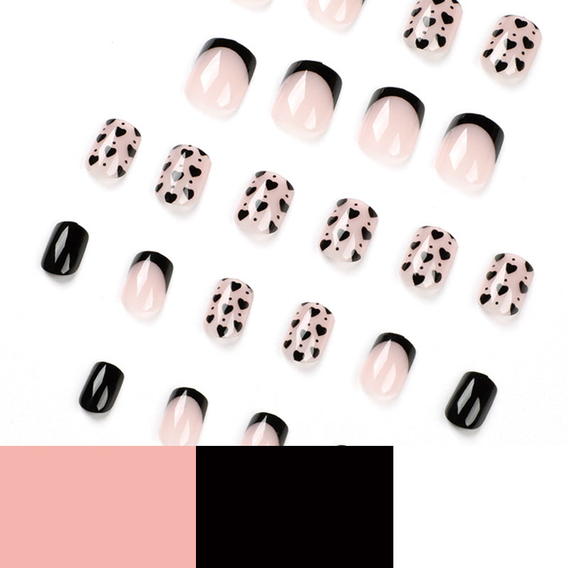 Black Heart French square press-on nails