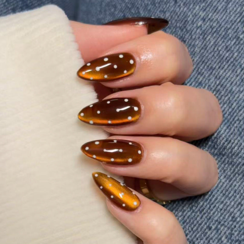 Cocoa Dot Cat Eye brown press-on nails