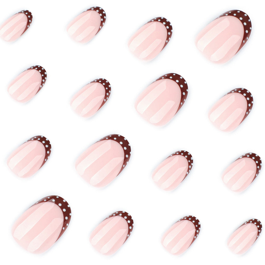 Cocoa Dot French short oval press-on nails