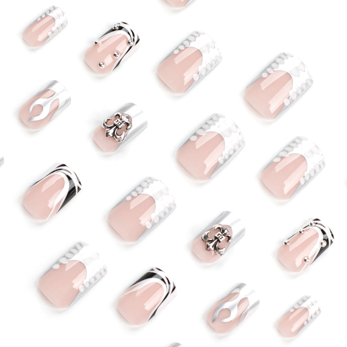 Silver Flame Nude square press-on nails