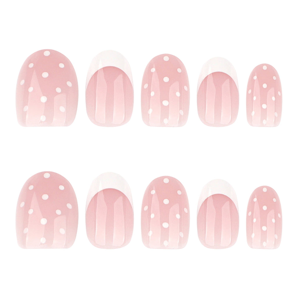 Blush Dot French pink polka dot press-on nails