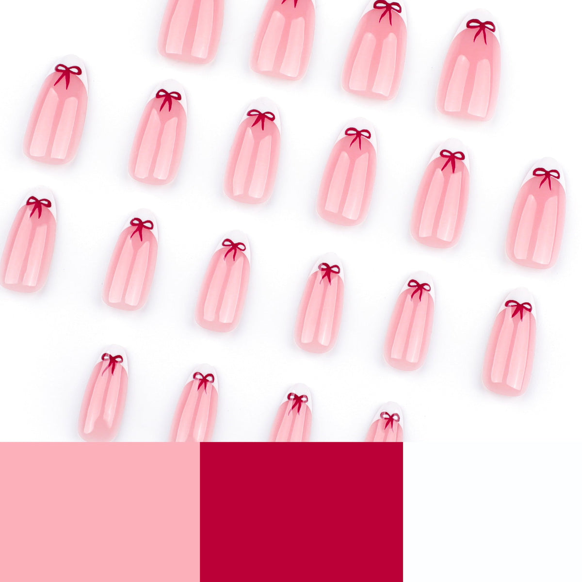 Burgundy Bow French white French press-on nails