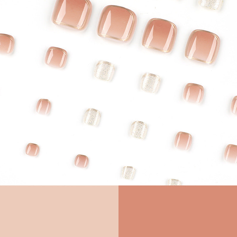 Nude Gold Glitter Pedi press-on toenails