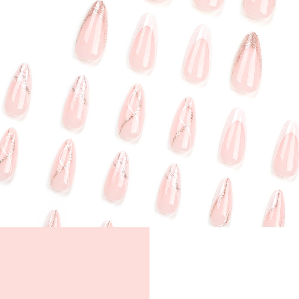 Blush Marble Glow almond press-on nails
