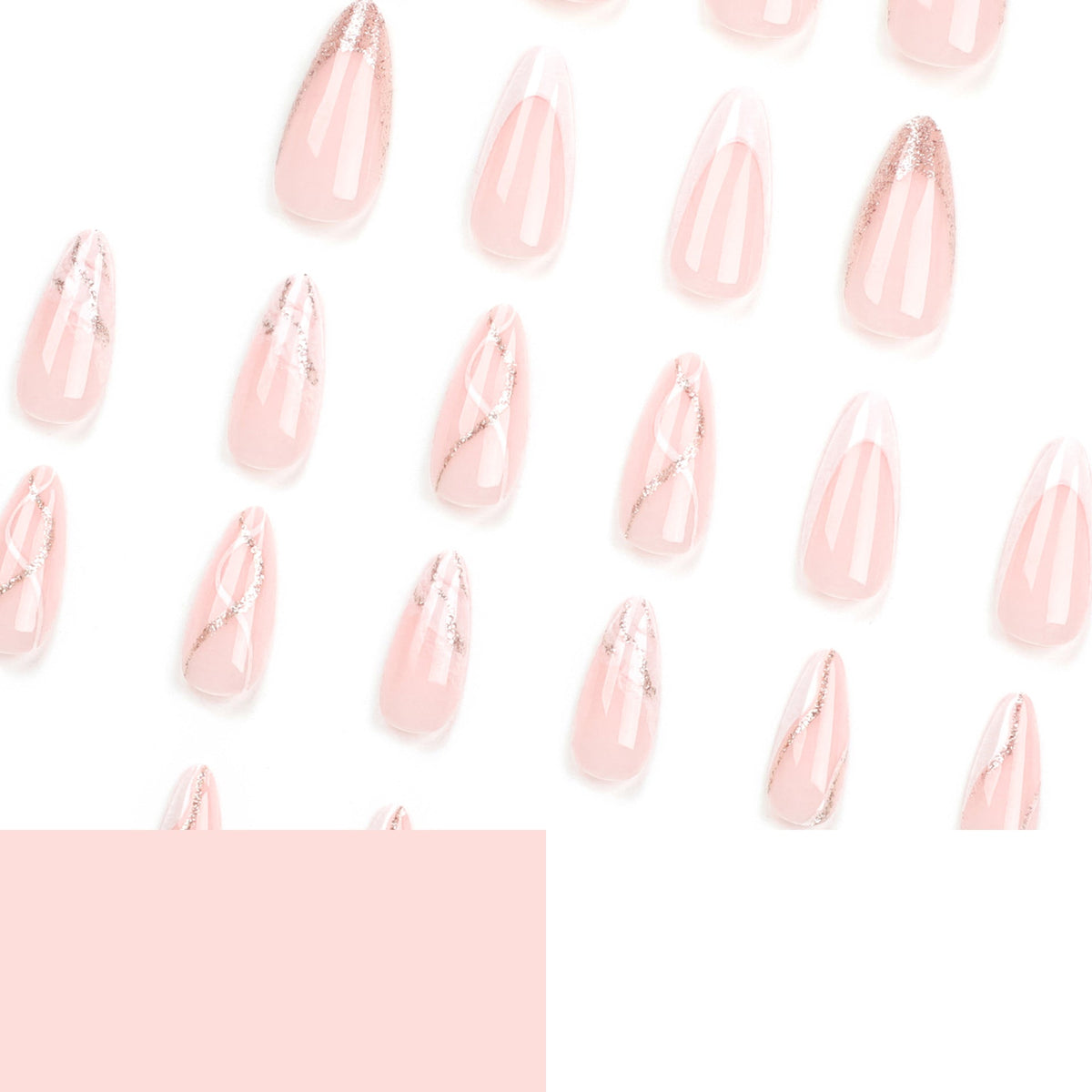 Blush Marble Glow almond press-on nails