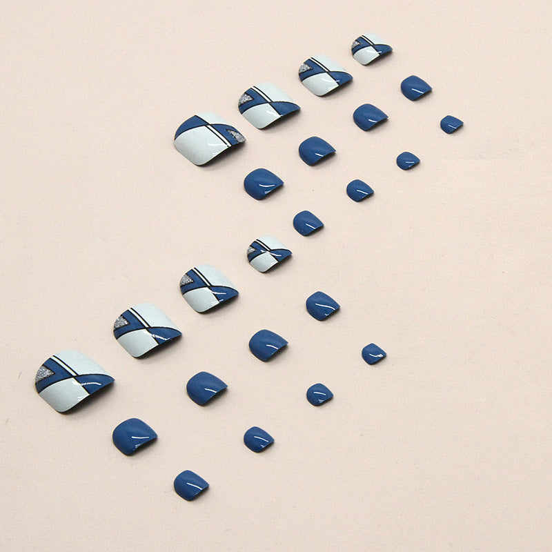 Sea Blue Stripe press-on toenails