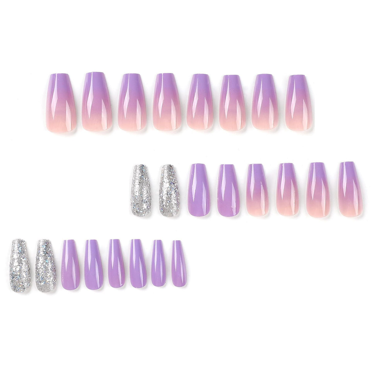 Purple Silver Fade glitter press-on nails