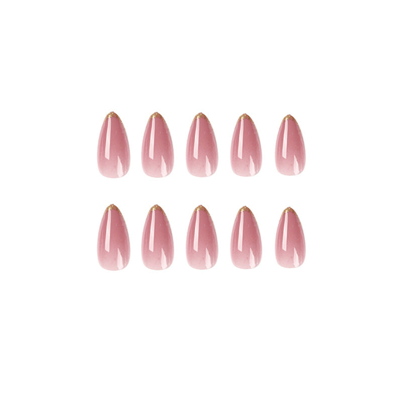 Blush Gilded French medium almond press-on nails