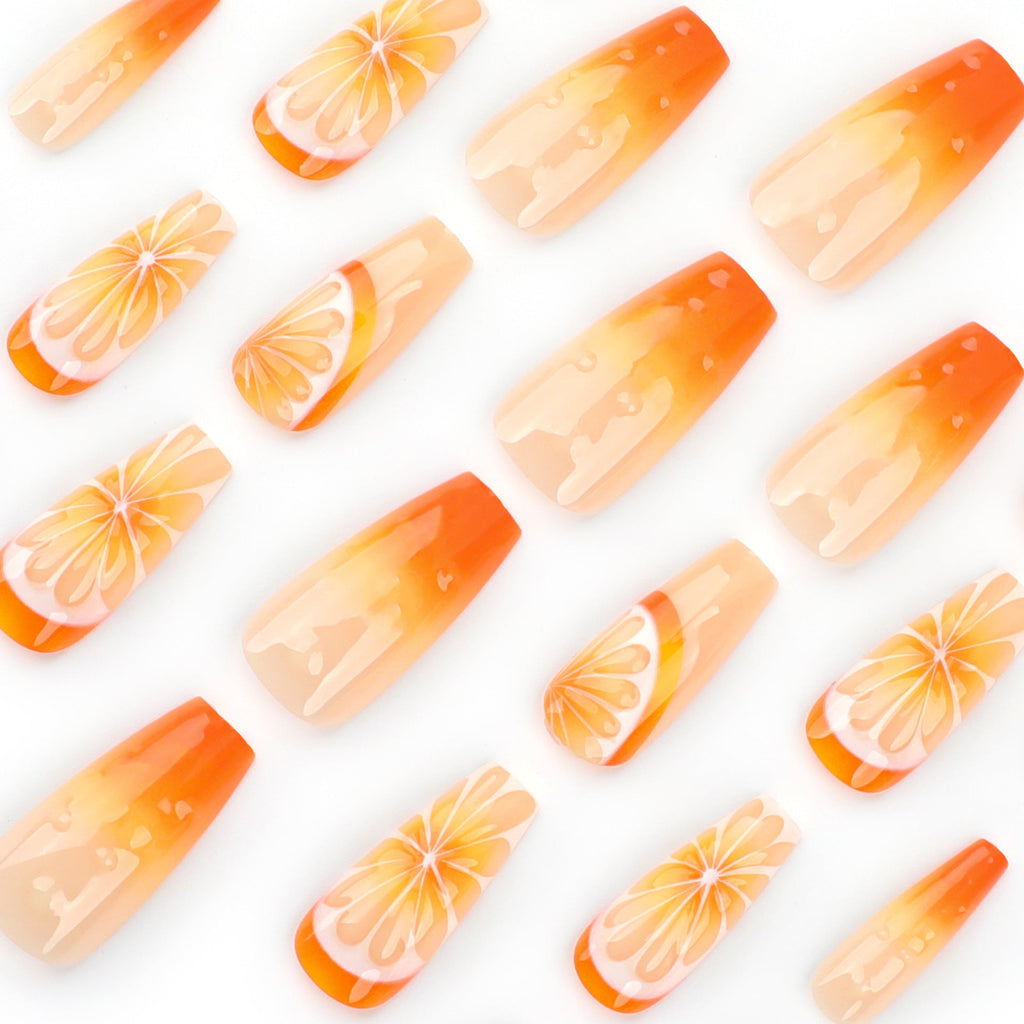 Citrus Bloom 3D orange press-on nails