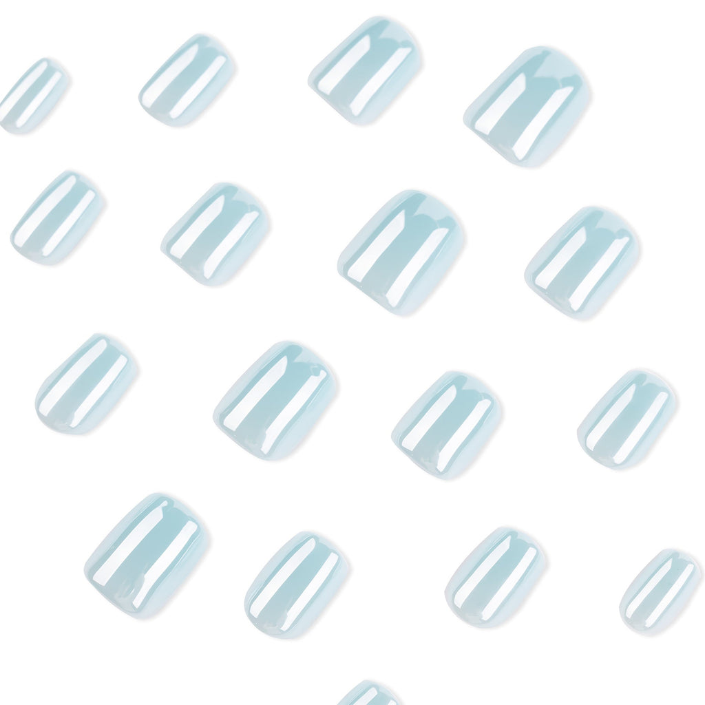 Soft Sky Blue glossy short square press-on nails