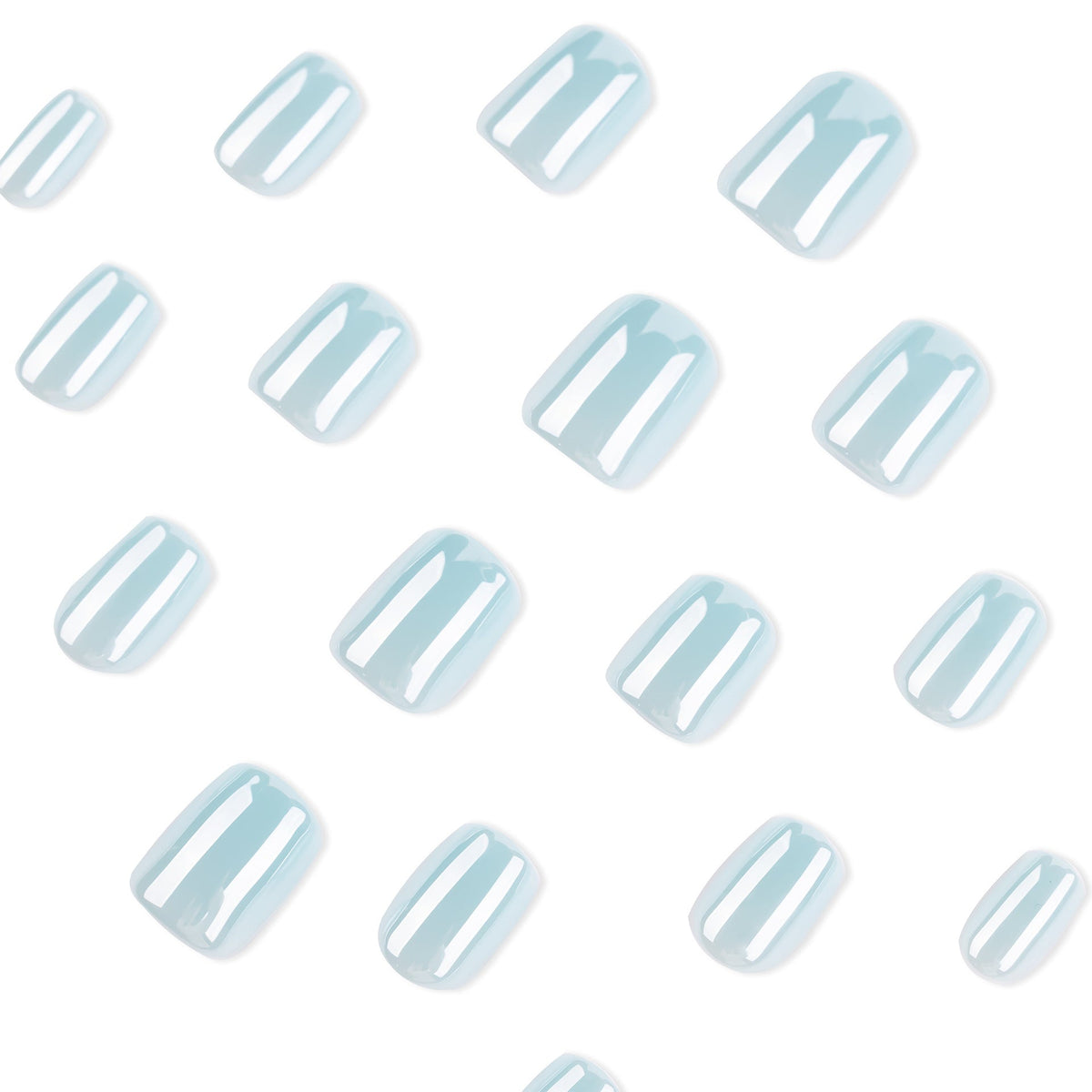 Soft Sky Blue glossy short square press-on nails