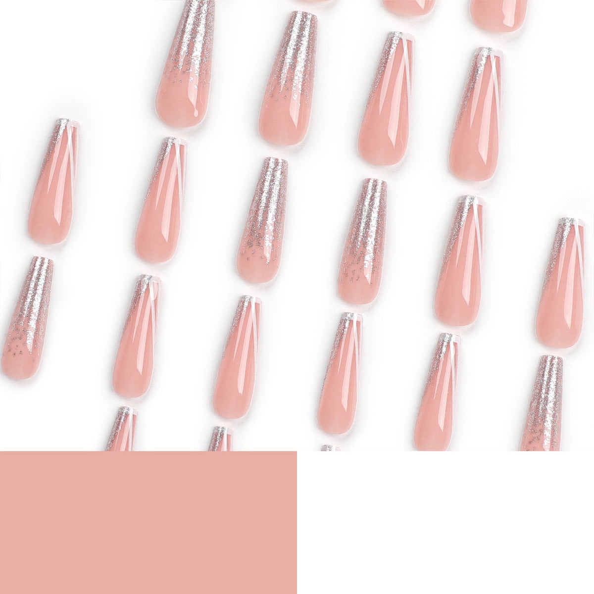 Silver French Ballet long press-on nails