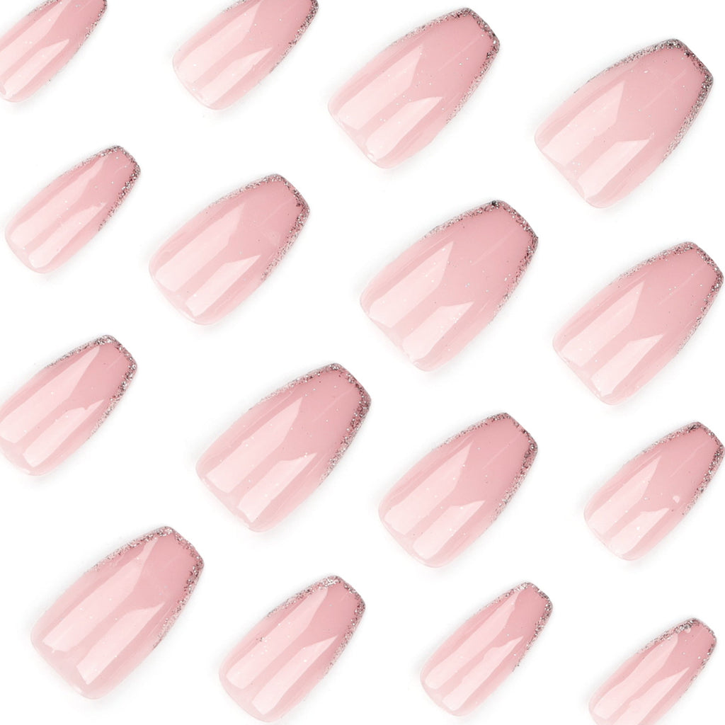 Blush Glitter French short ballet press-on nails