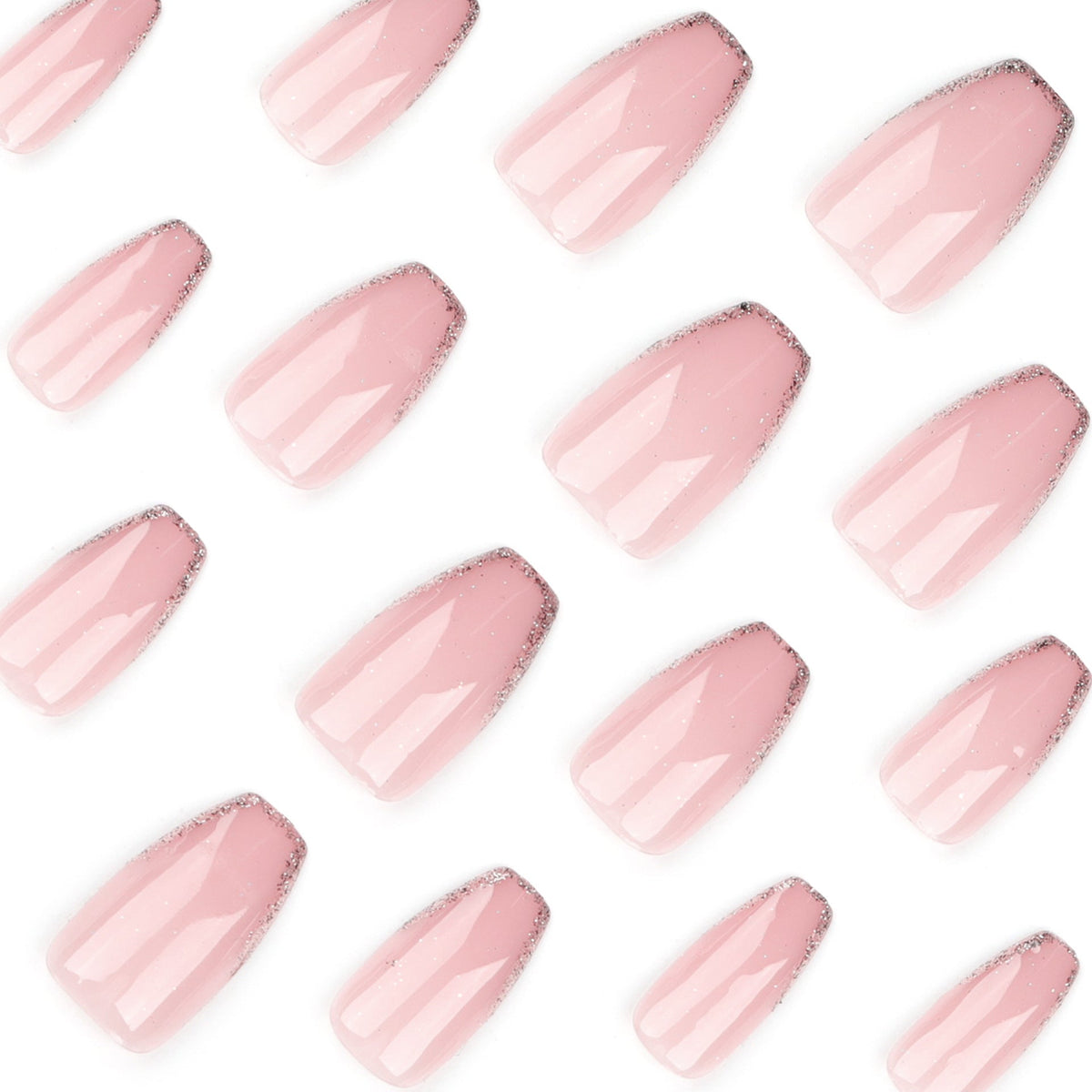 Blush Glitter French short ballet press-on nails