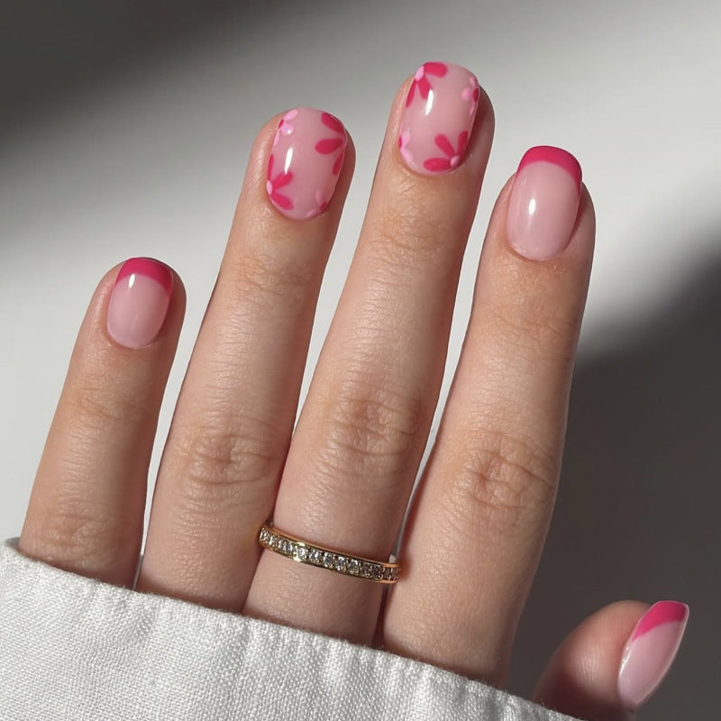Scarlet Bloom French short square press-on nails