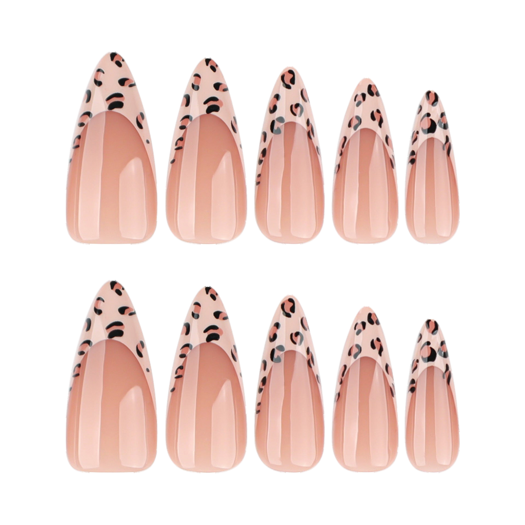 Leopard French Almond press-on nails