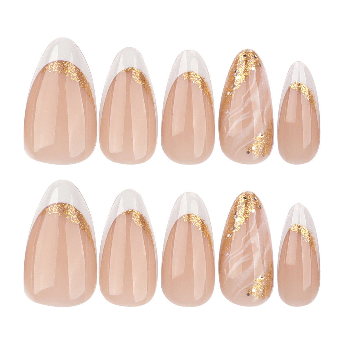 Gilded French white and gold glitter press-on nails