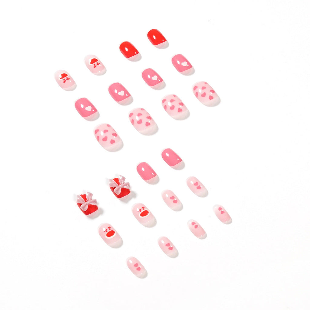 Peach Bear Bow heart press-on nails