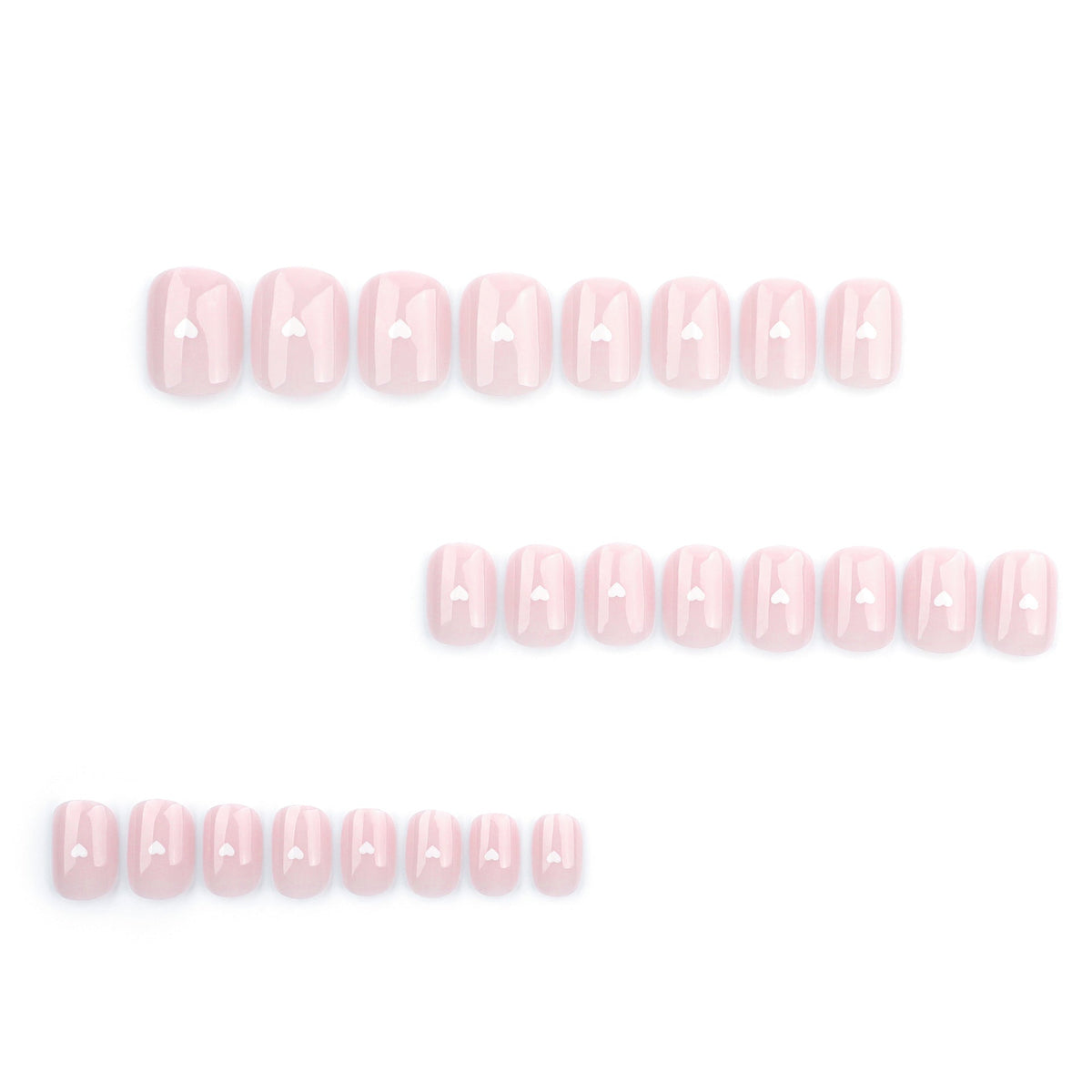 Mini White Heart nude press-on nails