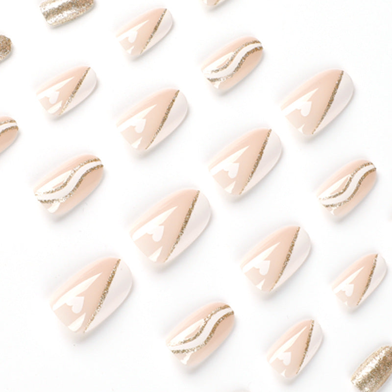 Gilded Heart Wave French short press-on nails