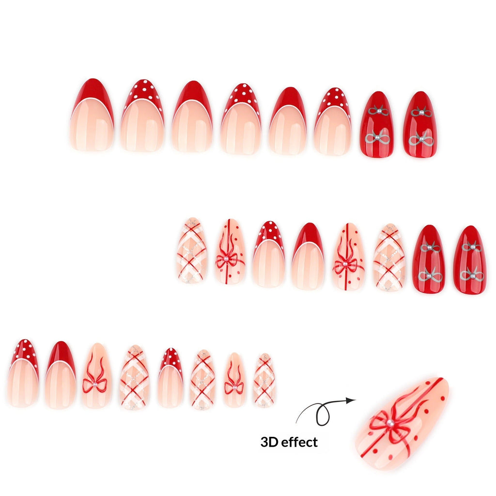 Festive Bow Plaid red press-on nails