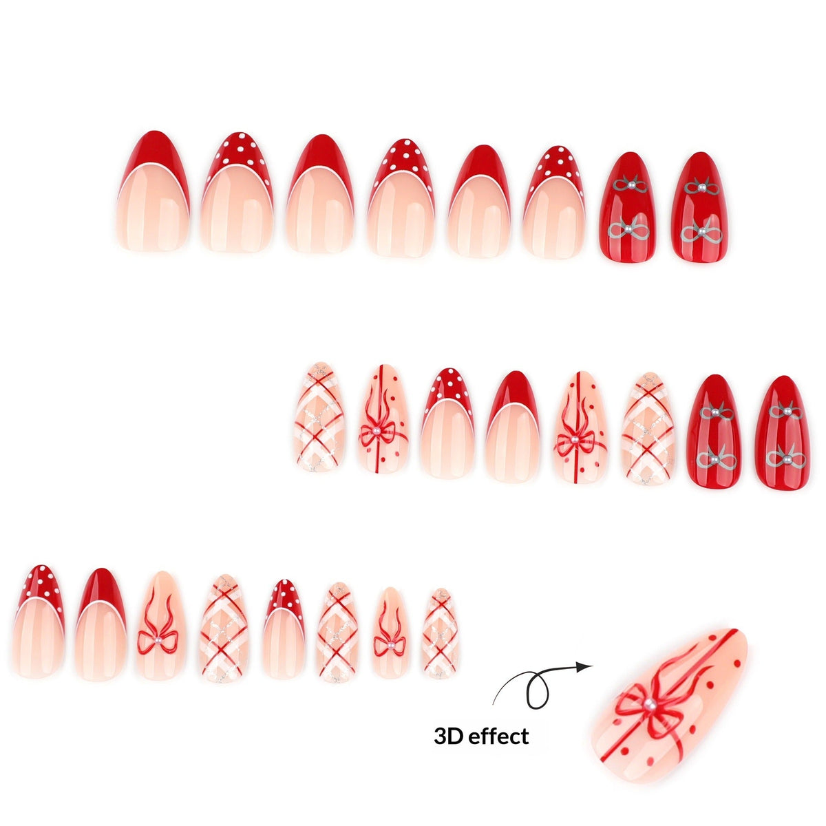 Festive Bow Plaid red press-on nails