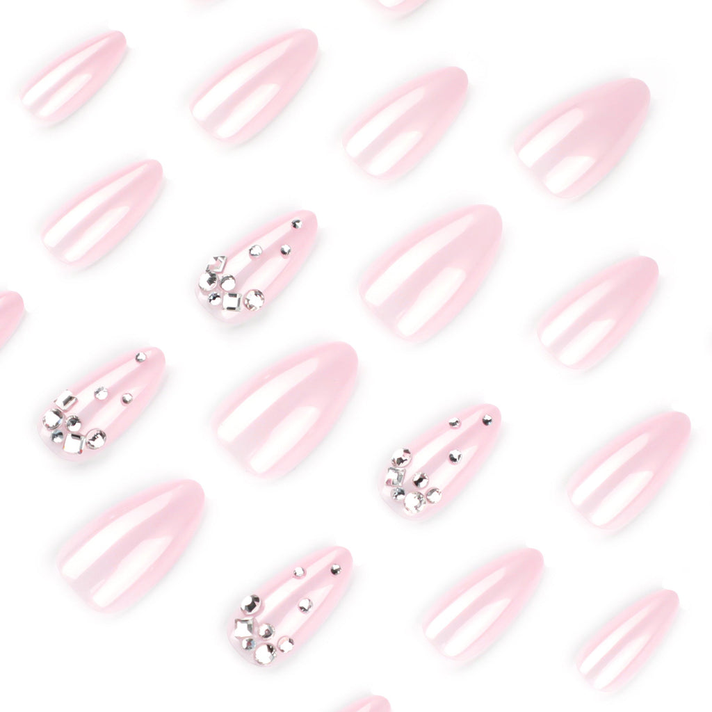 Nude Floral Shimmer almond press-on nails