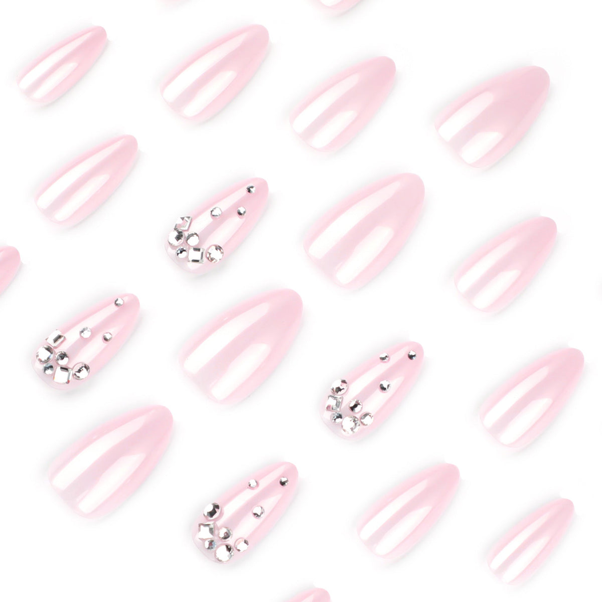 Nude Floral Shimmer almond press-on nails