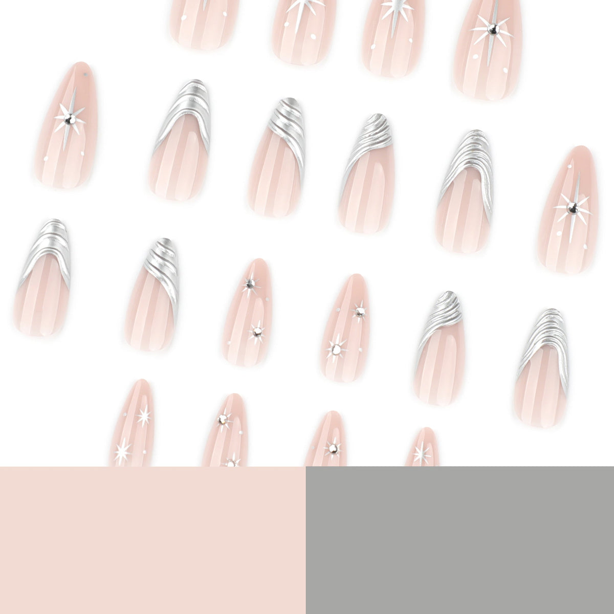 Silver Edge French pink short almond press-on nails